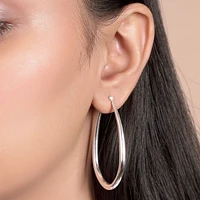 Bling Jewelry Large Oval Finish Tube Hoop Earrings For Women Sterling Silver Hinged Notched Post 2 Inch