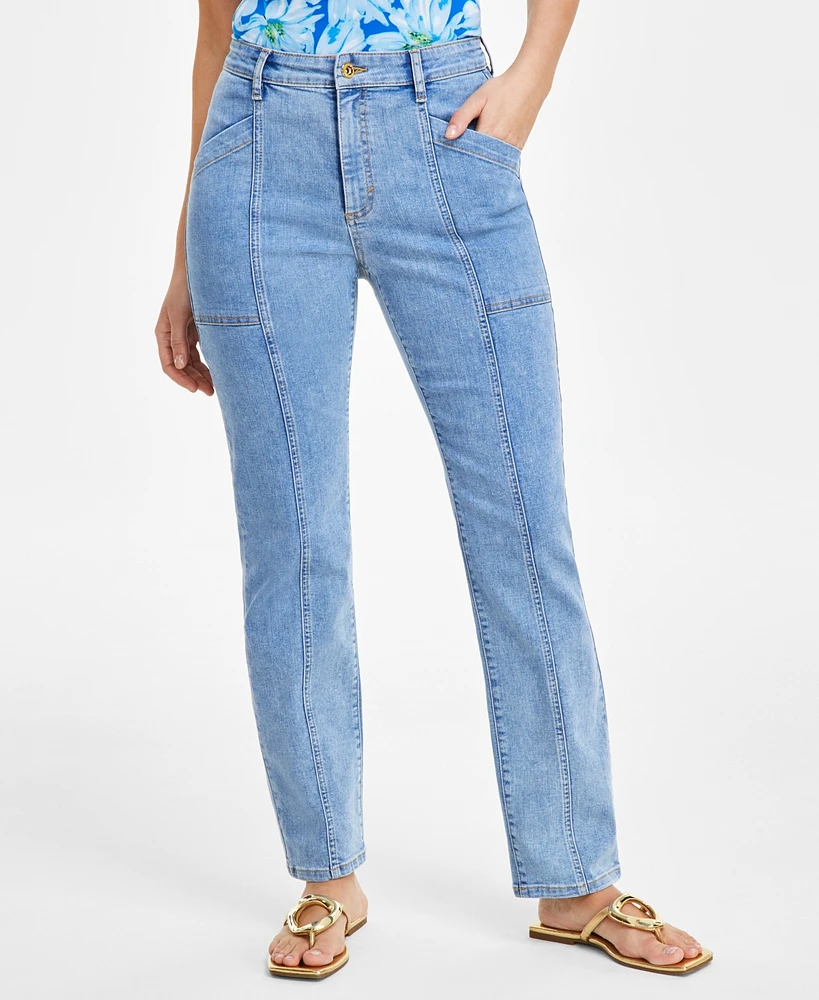 I.n.c. International Concepts Women's High-Rise Seamed Straight-Leg Jeans, Created for Macy's