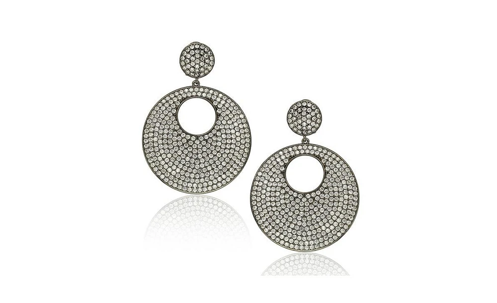 Suzy Levian New York Suzy Levian Sterling Silver Cubic Zirconia Oversized Pave Open Circle Disk Dangle Earrings