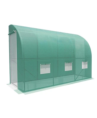 Aoodor 9.65' x 4.79' x7.05' Lean-to Walk-in Greenhouse for Plants, Outdoor Stable Greenhouse with 2 Roll