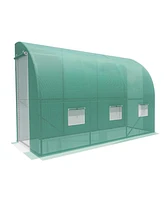 Aoodor 9.65' x 4.79' x7.05' Lean-to Walk-in Greenhouse for Plants, Outdoor Stable Greenhouse with 2 Roll