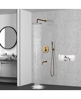 Casainc 10 Inch Wall Mounted Round Shower System Set with Handheld Spray & Tub Spout