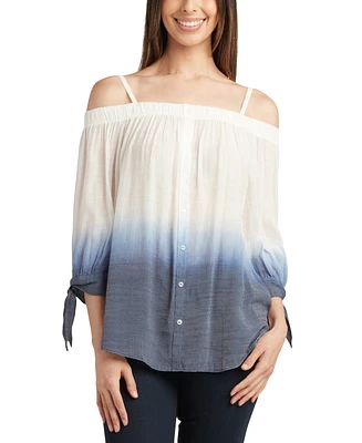Bcx Juniors' Off-The-Shoulder Dip-Dyed 3/4-Sleeve Top