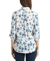 Bcx Juniors' Printed Roll-Tab Button-Front Shirt