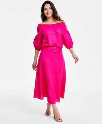 I.N.C. International Concepts Womens Smocked Off The Shoulder Blouse Belted A Line Midi Skirt Created For Macys