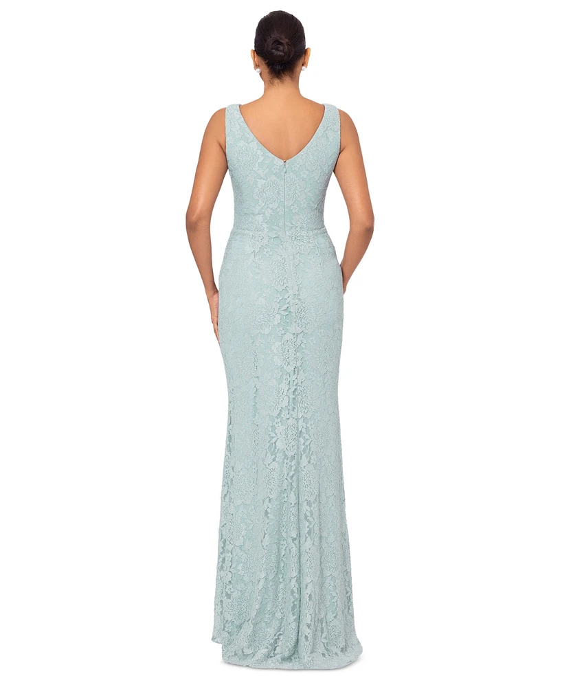 Betsy & Adam Women's Lace Ruffled Gown