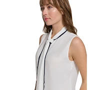 Tommy Hilfiger Women's Contrast-Trim Tie-Neck Blouse