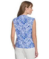 Tommy Hilfiger Women's Printed Twist-Front Sleeveless Top