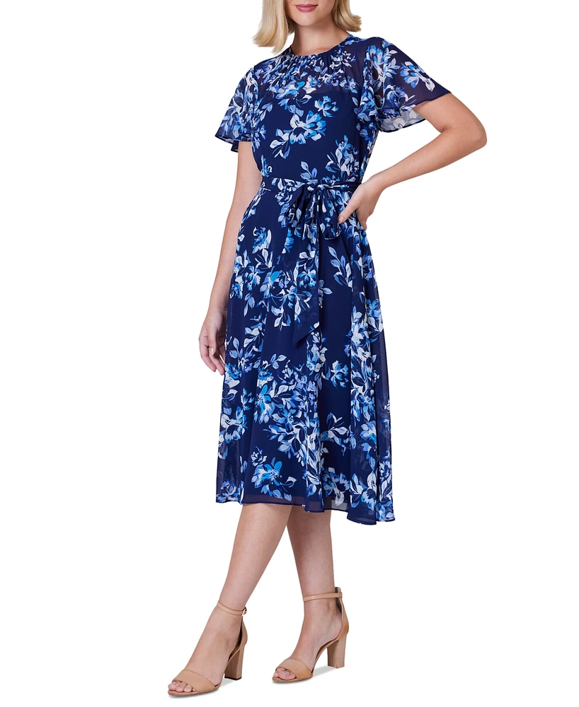 Jessica Howard Women's Belted Floral Chiffon Midi Dress