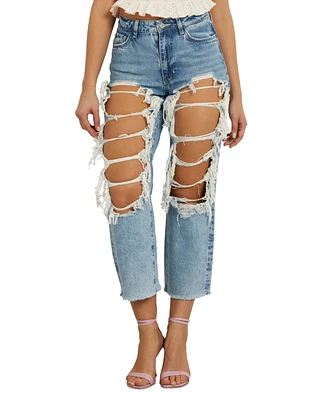 Guess Women's '90s High Rise Distressed Ankle Jeans