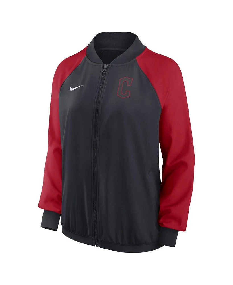 Women's Nike Navy Cleveland Guardians Authentic Collection Team Raglan Performance Full-Zip Jacket
