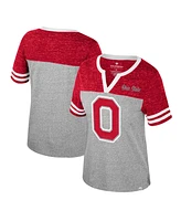 Women's Colosseum Heather Gray Ohio State Buckeyes Kate Colorblock Notch Neck T-shirt