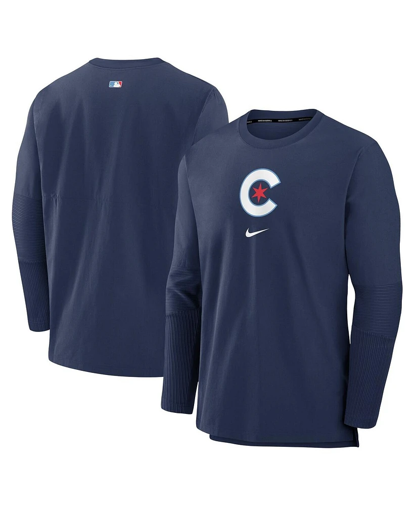 Men's Nike Navy Chicago Cubs Authentic Collection City Connect Player Tri-Blend Performance Pullover Jacket