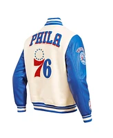 Men's Pro Standard Cream Philadelphia 76ers Retro Classic Varsity Full-Zip Jacket