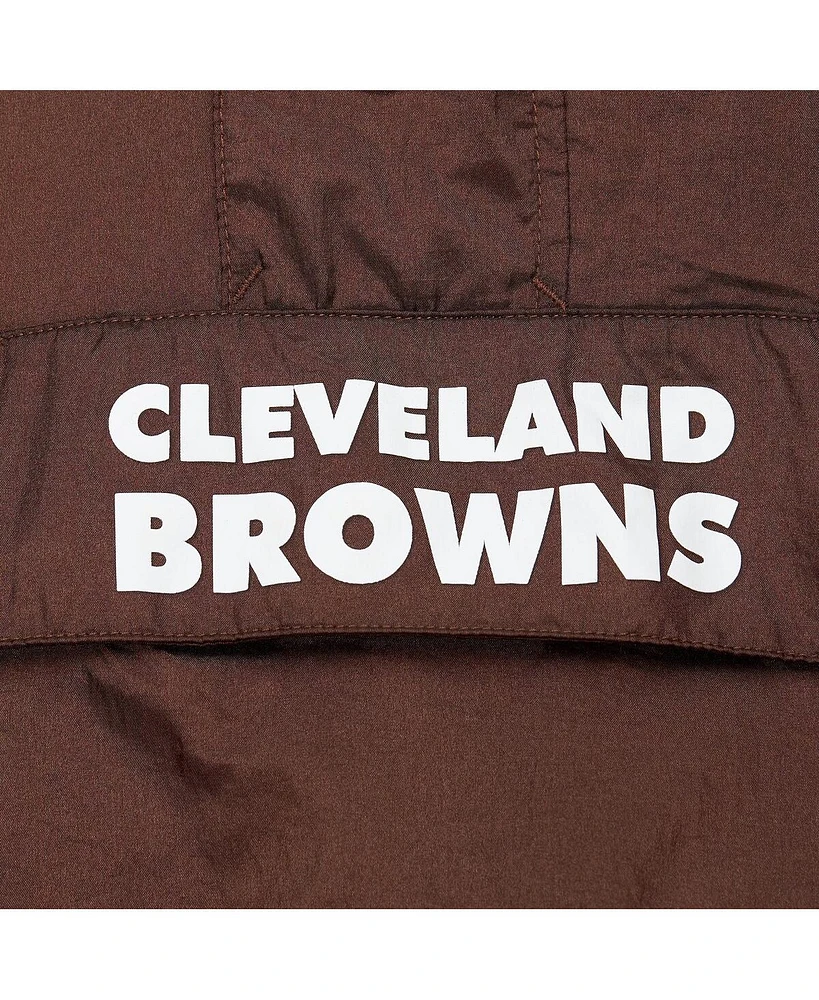 Men's Mitchell & Ness Brown Distressed Cleveland Browns Team Og 2.0 Anorak Vintage-Like Logo Quarter-Zip Windbreaker Jacket