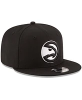 Men's New Era Black Atlanta Hawks Black and White Logo 9FIFTY Adjustable Snapback Hat