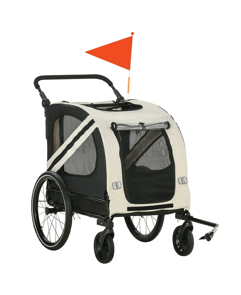 Aosom 2-In-1 Dog Bike Trailer Pet Stroller with Universal Wheel Reflector Flag Grey