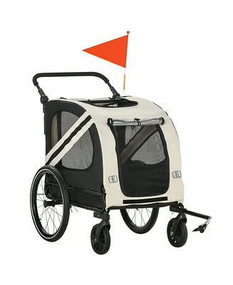 Aosom 2-In-1 Dog Bike Trailer Pet Stroller with Universal Wheel Reflector Flag Grey
