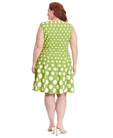 London Times Plus Polka-Dot Fit & Flare Dress