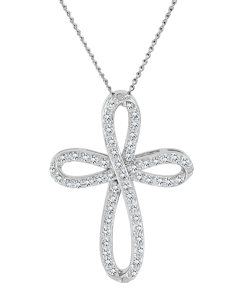 Diamond Curved Openwork Cross 18" Pendant Necklace (1/2 ct. t.w.) in Sterling Silver