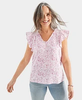 Style & Co Petite Wind Leaf Flutter-Sleeve Top, Created for Macy's