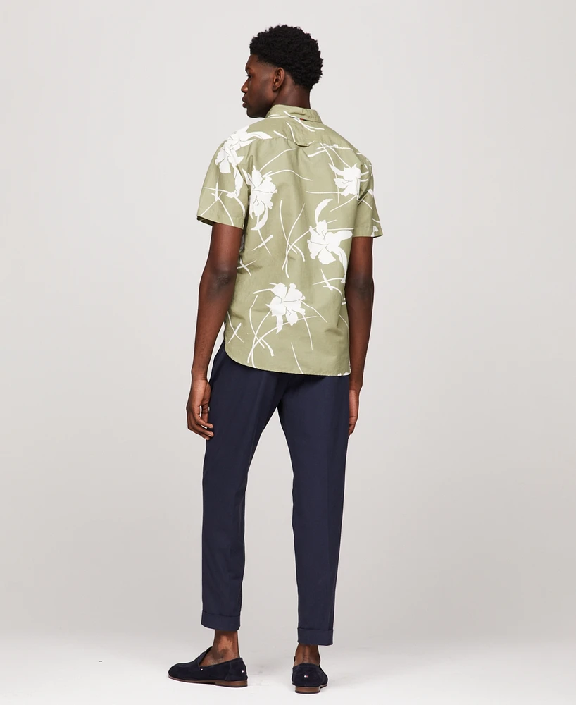 Tommy Hilfiger Men's Short Sleeve Tropical Print Button-Down Shirt