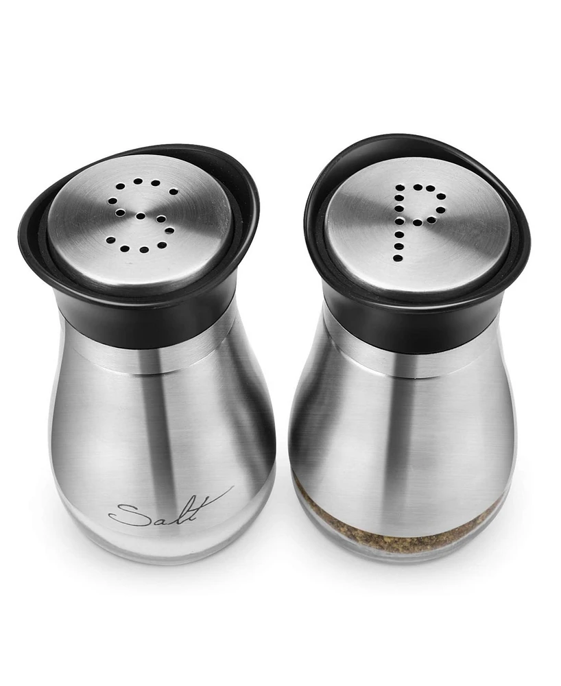 American Atelier Azv Cafe Contempo Silver and Glass 2 Pc Salt and Pepper