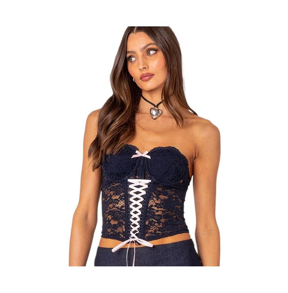 Women's Cinch sheer lace corset Top