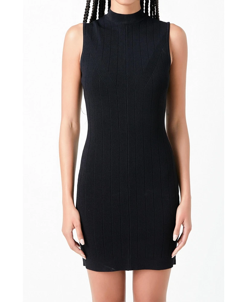 Women's Mock Neck Sleeveless Knit Mini Dress