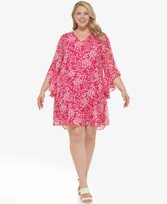 Calvin Klein Plus 3/4-Sleeve Chiffon Dress