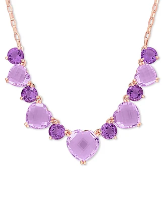 Pink & Purple Amethyst Heart & Round 17" Collar Necklace (37-1/2 ct. t.w.) in Rose-Plated Sterling Silver