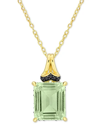 Green Quartz (5-1/3 ct. t.w.) & Black Sapphire (1/4 ct. t.w.) Halo 18" Pendant Necklace in Gold-Plated Sterling Silver