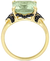 Green Quartz (5-1/3 ct. t.w.) & Black Sapphire (3/8 Statement Ring 18k Gold Flash-Plated Sterling Silver