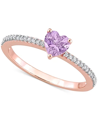Pink Amethyst (3/8 ct. t.w.) & Diamond (1/10 Heart Promise Ring 10k Rose Gold