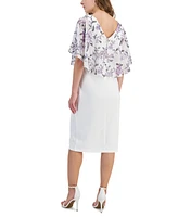 Connected Women's Printed Chiffon Cape Overlay Midi Dress