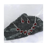 Sohi Women's Red Embellished Teardrop Necklace And Earrings (Set Of 2)