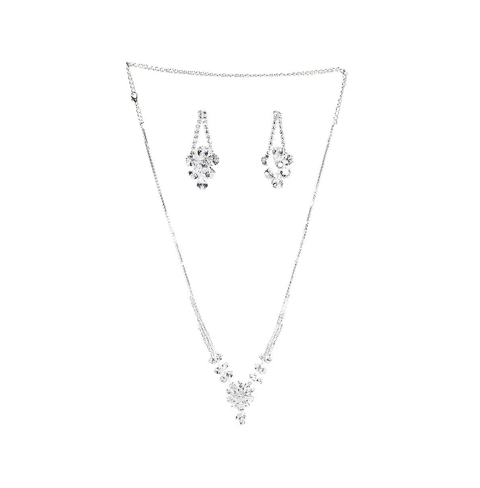 Sohi Women's Silver Bling Stone Necklace And Earrings (Set Of 2)