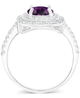 Amethyst (1-1/5 ct. t.w.) & Lab-Grown White Sapphire (1/2 Square Halo Birthstone Ring Sterling Silver (Also Additional Birthstones)