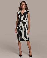 Donna Karan Women's Printed Gathered Sleeveless Midi Dress