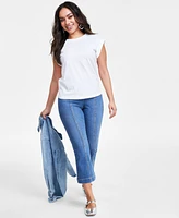 I.n.c. International Concepts Petite Dew Drop Cotton Roll-Sleeve Tee, Created for Macy's