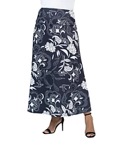 24seven Comfort Apparel Plus Size Elastic Waist Ankle Maxi Skirt