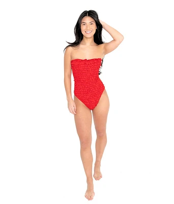 Dai Moda Women's Ruffle One Piece Bandeau Compression Swimsuit