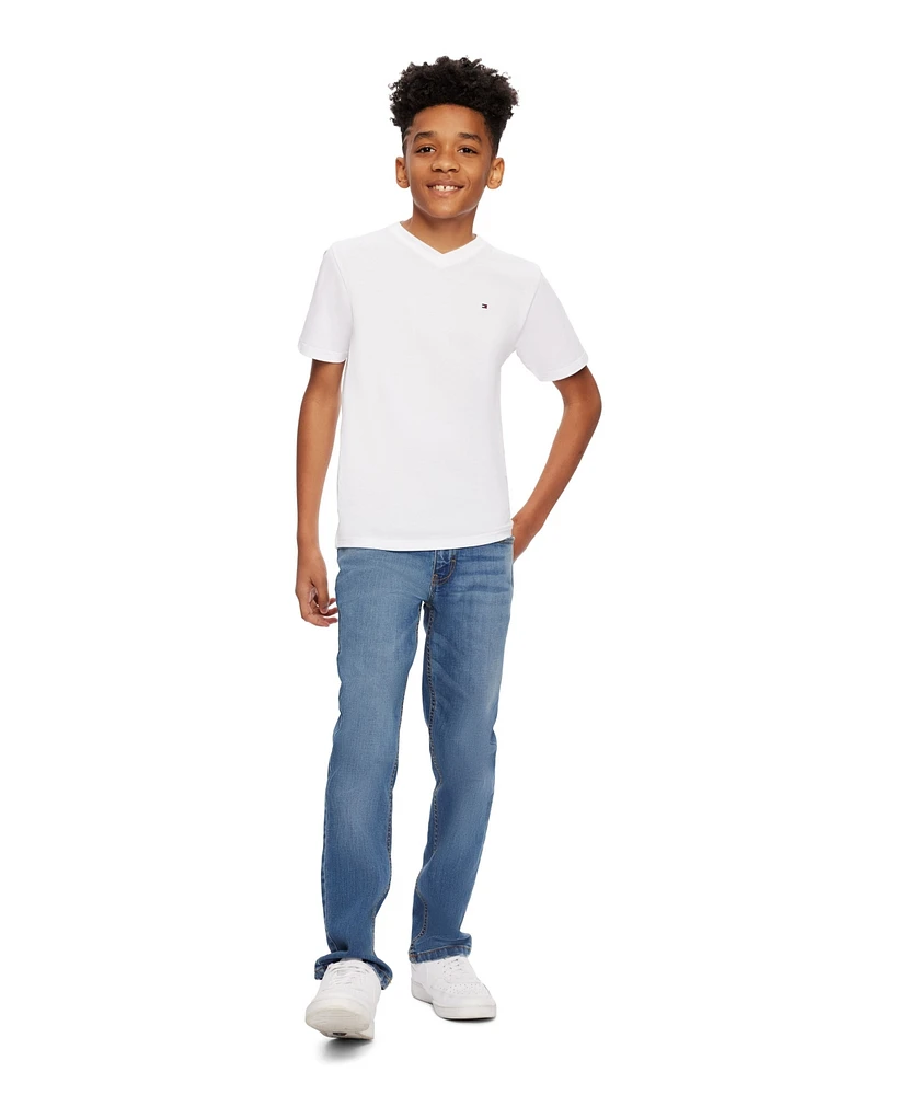 Tommy Hilfiger Big Boys' Solid Embroidered Logo V-Neck Tee