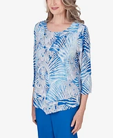 Alfred Dunner Women's Neptune Beach Seashell Embellished Top with Necklace