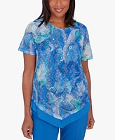 Alfred Dunner Women's Neptune Beach Tie Dye Textured Top with Necklace
