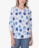 Alfred Dunner Petite Blue Bayou Women's Dotted Three Quarter Sleeve Top