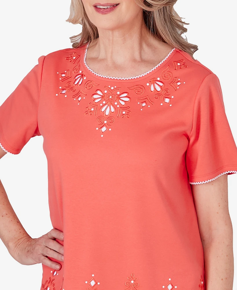 Alfred Dunner Petite Neptune Beach Medallion Cut Out Top