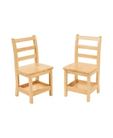 ECR4Kids Three Rung Ladderback Chair with Storage, 14in Seat Height, Natural, 2-Pack