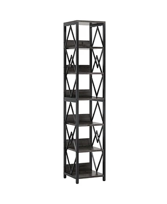 Tribesigns 6-Tier Bookshelf Storage Shelves: 75 Inches Tall Narrow Bookcase with Heavy Duty Metal Frame
