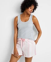 State of Day Women's Striped Poplin Boxer Sleep Shorts Xs-3X, Created for Macy's